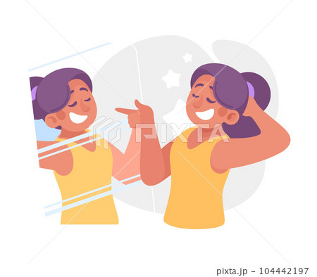 Ego with Self Confident Girl Character Look in Mirror Satisfied with Her Appearance Vector Illustration Ego with Self Confident Girl Character Look in Mirror Satisfied with Her Appearance Vector Illustration 104442197
