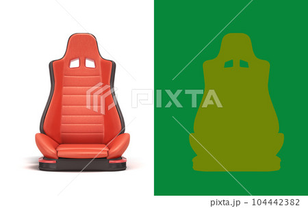 sporty red automobile armchairs front view 3d illustration on a white background with alpha 104442382