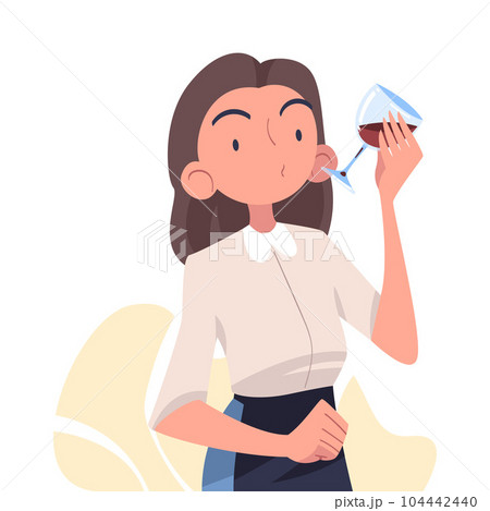 Woman Sommelier in Apron as Wine Professional with Glass of Drink Vector Illustration Woman Sommelier in Apron as Wine Professional with Glass of Drink Vector Illustration 104442440