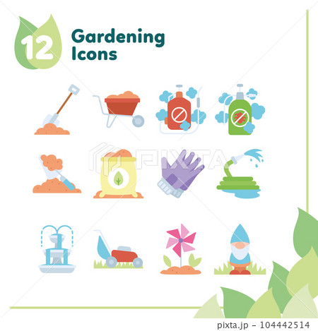 Set of different colored gardening icons Vector 104442514