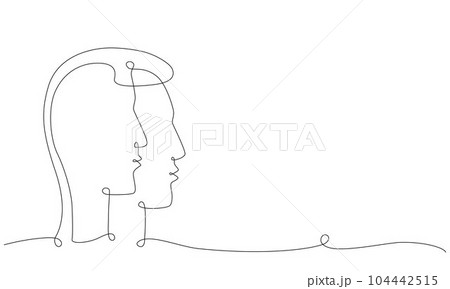 Gemini zodiac constellation one single hand drawing continues line frame, banner. Vector stock illustration isolated on white background. Editable stroke line. EPS10 104442515