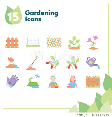 Set of different colored gardening icons Vector 104442519