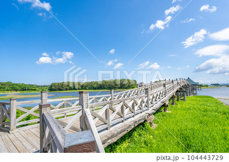 鶴の舞橋 全長300メートル 日本一の木造三連太鼓橋 鶴の舞橋 全長300メートル 日本一の木造三連太鼓橋 104443729