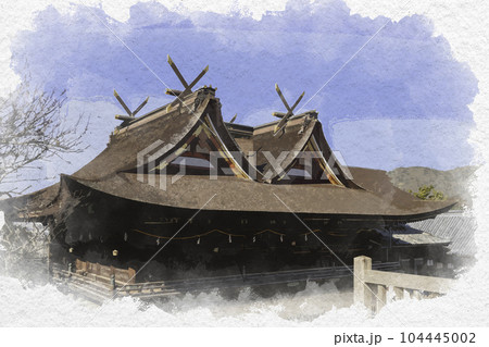 水彩画風　吉備津神社　本殿・拝殿　岡山県岡山市 104445002