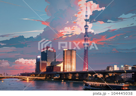 【AI画像】大都会の夕暮れ、イメージ 104445038