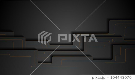 Tech geometric black background with golden lines 104445070