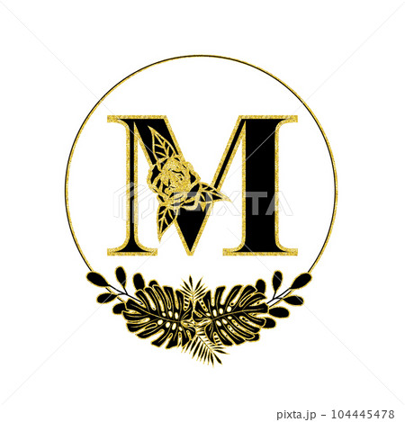 Gold Letter M Monogram Floral Design Stock Illustration 1408363967