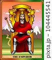 Tarot card emperor. The emperor sits in his throne of gold holding a sceptre and orb of power. The emperor defends his land and his people. 104445541
