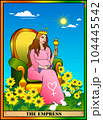 Empress tarot card. The Empress sits in an armchair in nature amongst sunflowers and brown rabbits. A sunny beautiful day. 104445542
