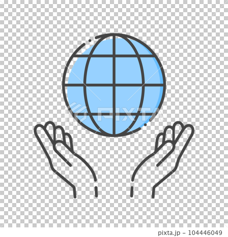 Icon of a person's hand holding out both hands to protect the earth - Image material for environmental conservation, SDGs, and global 104446049