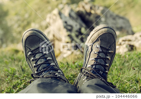 Trekking boots in the mountains 104446066