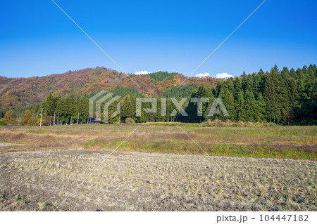 晩秋の南魚沼　田園風景　秋景色　新潟県南魚沼市　　 104447182