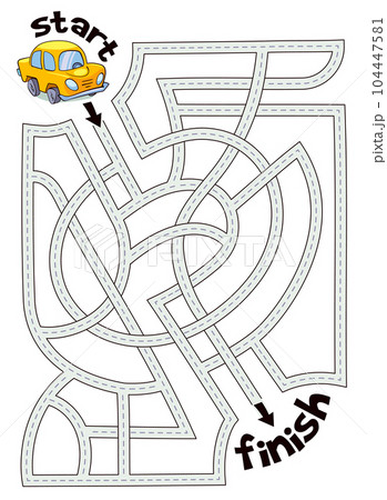 Children logic game to pass the maze. Car is on its way to finish line 104447581