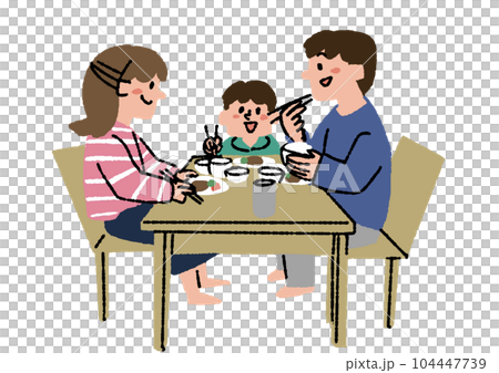 三口之家吃飯 與炊具配送服務和盒飯配送服務相關的插圖 104447739