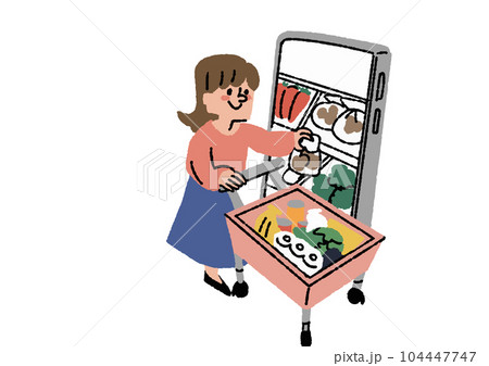 オンラインスーパーで買い物する主婦 調理キット配送サービス、お弁当宅配サービスに関するイラスト オンラインスーパーで買い物する主婦 調理キット配送サービス、お弁当宅配サービスに関するイラスト 104447747