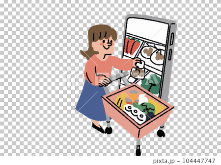 オンラインスーパーで買い物する主婦 調理キット配送サービス、お弁当宅配サービスに関するイラスト オンラインスーパーで買い物する主婦 調理キット配送サービス、お弁当宅配サービスに関するイラスト 104447747