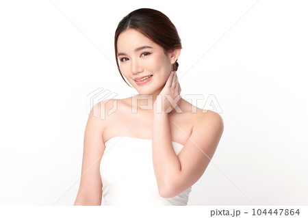 Beautiful young asian woman with clean fresh skin on white background, Face care, Facial treatment, Cosmetology, beauty and spa, Asian women portrait. 104447864