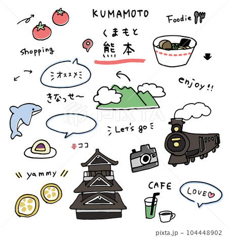 熊本の手描きのアイコンセット 熊本の手描きのアイコンセット 104448902