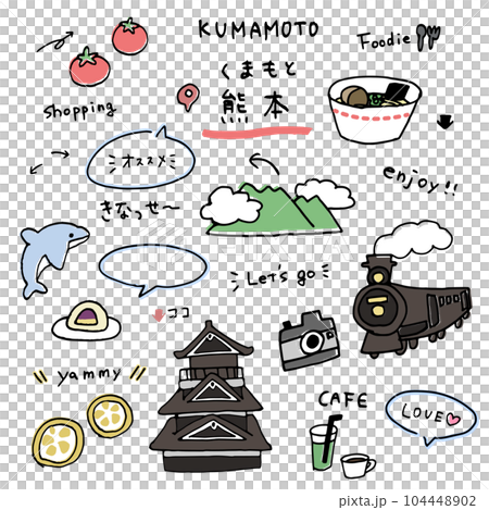 熊本の手描きのアイコンセット 熊本の手描きのアイコンセット 104448902