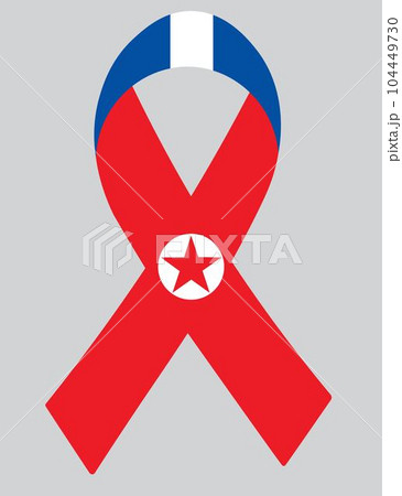3D Flag of North Korea on ribbon. 104449730