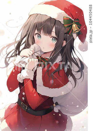 クリスマスにサンタの赤い衣装を着た女の子 AI画像のイラスト素材