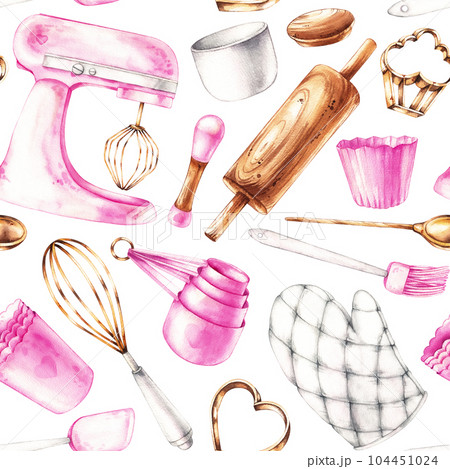 Baking Tools Rectangular Background Pattern of tools for baking on a white backgroundのイラスト素材 [104451024 ...