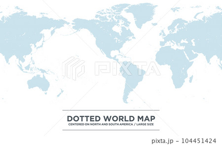 アメリカ大陸を中心としたドットの世界地図、大サイズのイラスト素材