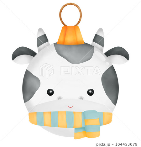 Watercolor Handdrawn Cute Animal Christmas Ball. Watercolor Handdrawn Cute Animal Christmas Ball. 104453079