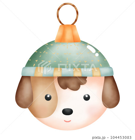 Watercolor Handdrawn Cute Animal Christmas Ball. Watercolor Handdrawn Cute Animal Christmas Ball. 104453083