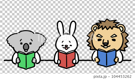 Animals reading books Koala Rabbit Lion 104453262