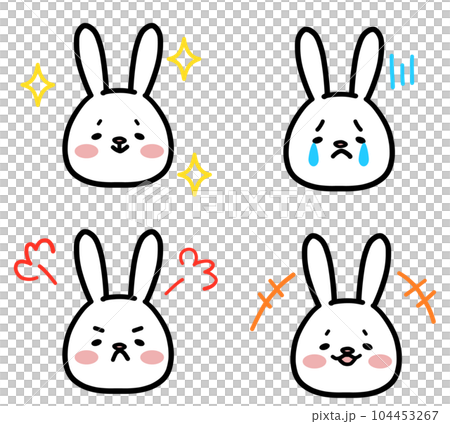 動物キャラクターの手描き風の表情イラストセット 104453267