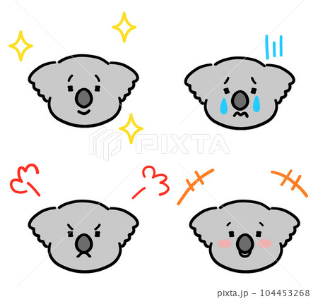 動物キャラクターの手描き風の表情イラストセット 動物キャラクターの手描き風の表情イラストセット 104453268