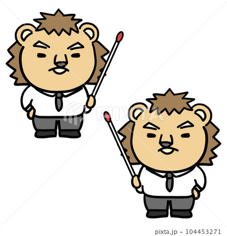 指示棒を持って説明するライオンのキャラクター 104453271