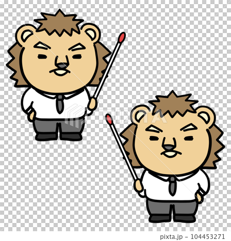 指示棒を持って説明するライオンのキャラクター 104453271