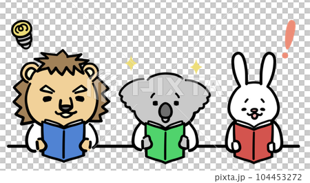 本を読む動物のキャラクターたち 104453272