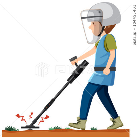 A man searching for landmine with metal detector 104453401