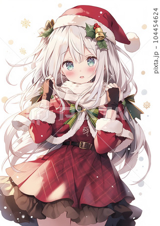 クリスマスにサンタの赤い衣装を着た女の子 AI画像のイラスト素材