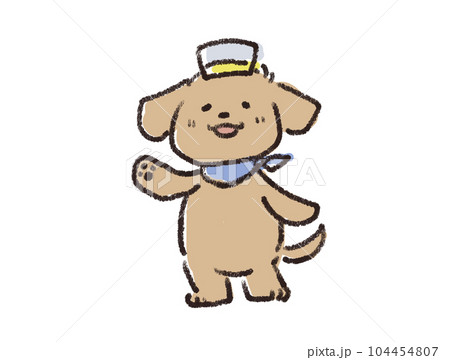 二足歩行して案内してる犬 104454807