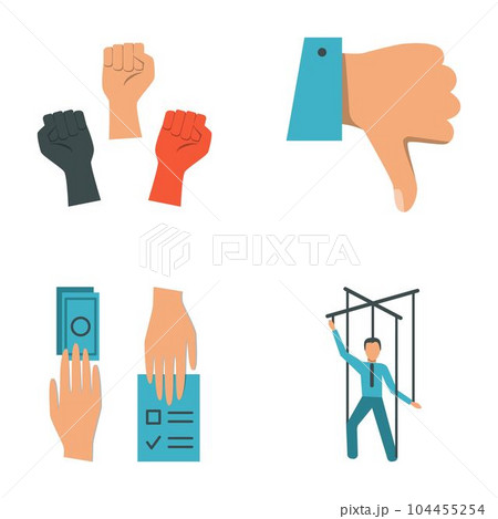 Corruption and unfair election flat icon set Corruption and unfair election flat icon set 104455254