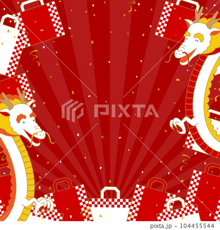 龍と買い物袋のフレーム／集中線（正方形サイズ） 104455544