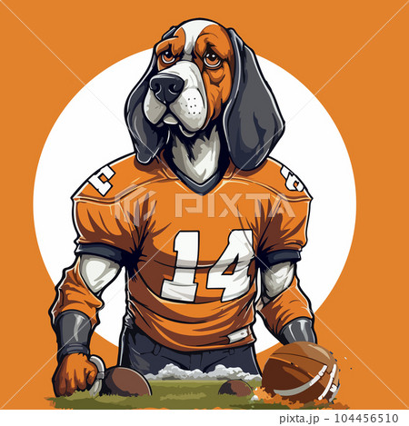 Dog in the form of American football with a ball on a colored background. For your design Dog in the form of American football with a ball on a colored background. For your design 104456510