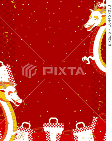 龍と買い物袋のフレーム／市松模様の枠（縦向き） 104457053