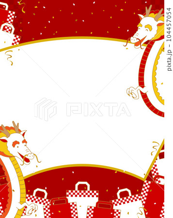 龍と買い物袋のフレーム／扇形（縦向き） 104457054