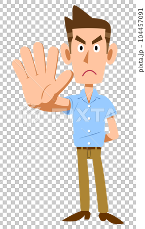 A man wearing a short-sleeved shirt restrained by hand A man wearing a short-sleeved shirt restrained by hand 104457091