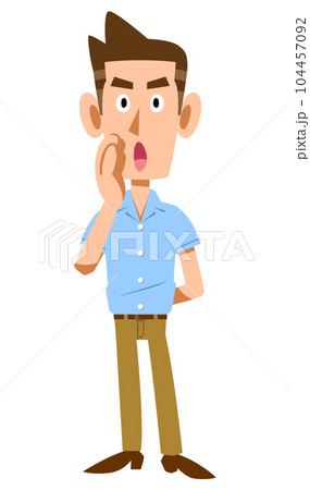呼びかける半袖シャツを着た男性 104457092
