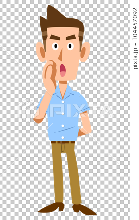呼びかける半袖シャツを着た男性 104457092