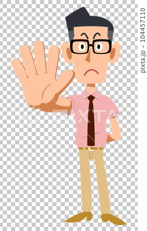 A man in a short-sleeved shirt and tie wearing glasses to stop 104457110