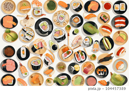 Sushi set. Collection of fast fool in asian - Stock