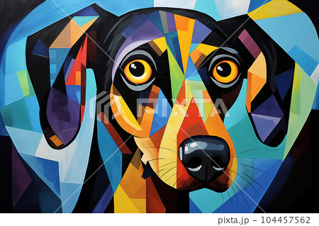 Abstract dog painting in the style of pablo picasso. Pet. Animals art. Illustration, Generative AI. 104457562