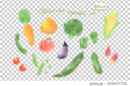 Watercolor style vegetable illustration set with faces 104457738
